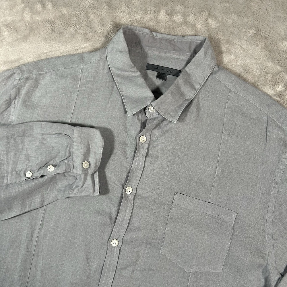 John Varvatos Collection Luxury Shirt Men XL Gray 100% Linen Button Up 2019 $230